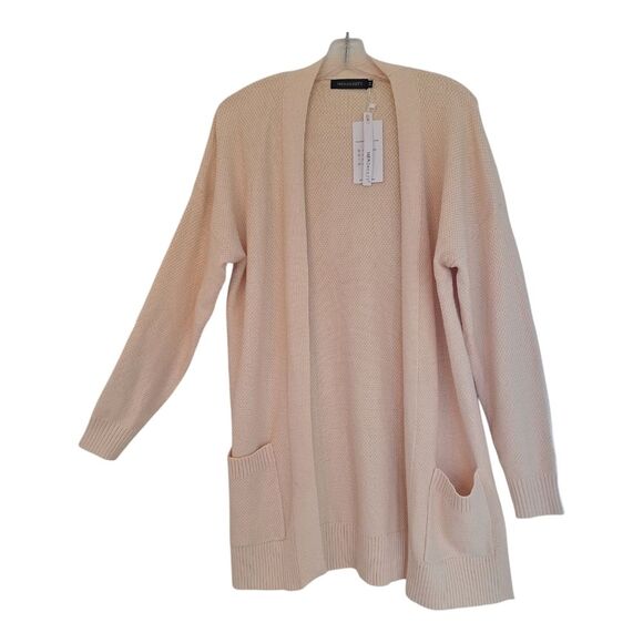 MEROKEETY Waffle Knit Cardigan Open Front Sweater Coat NWT Pockets Longline M - Picture 7 of 14